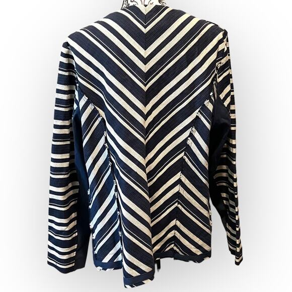 Lane Bryant Striped Frayed Edge Waterfall Jacket sz 22 Navy and Cream - Picture 2 of 11